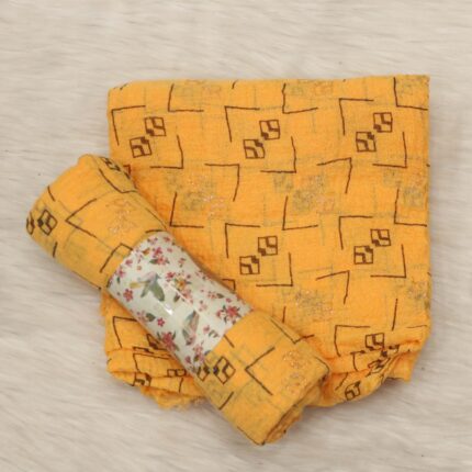 Crincle Cotton Print Hijab N4- Yellow