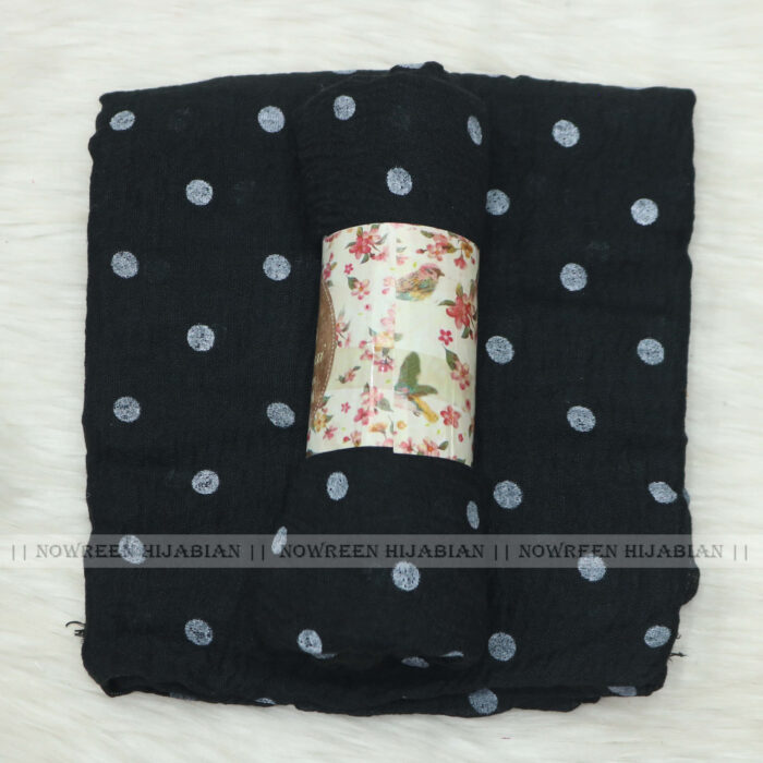 Crincle Cotton Print Hijab N1- Black