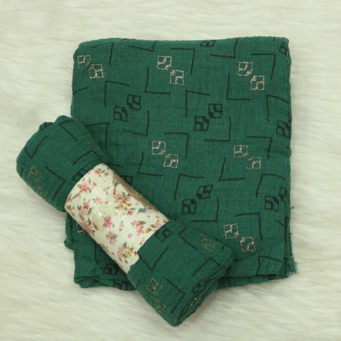 Crincle Cotton Print Hijab N4- Bottle Green