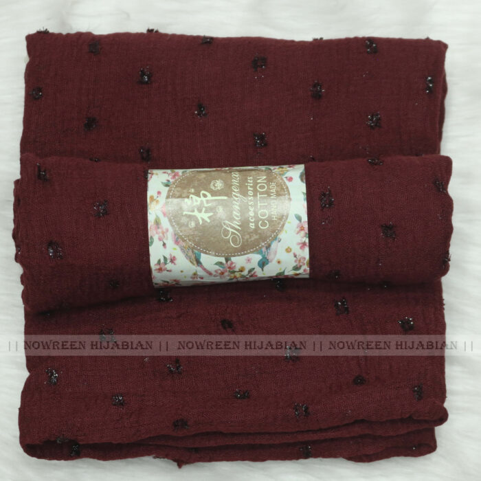 Crincle Cotton Print Hijab N5- Burgundy