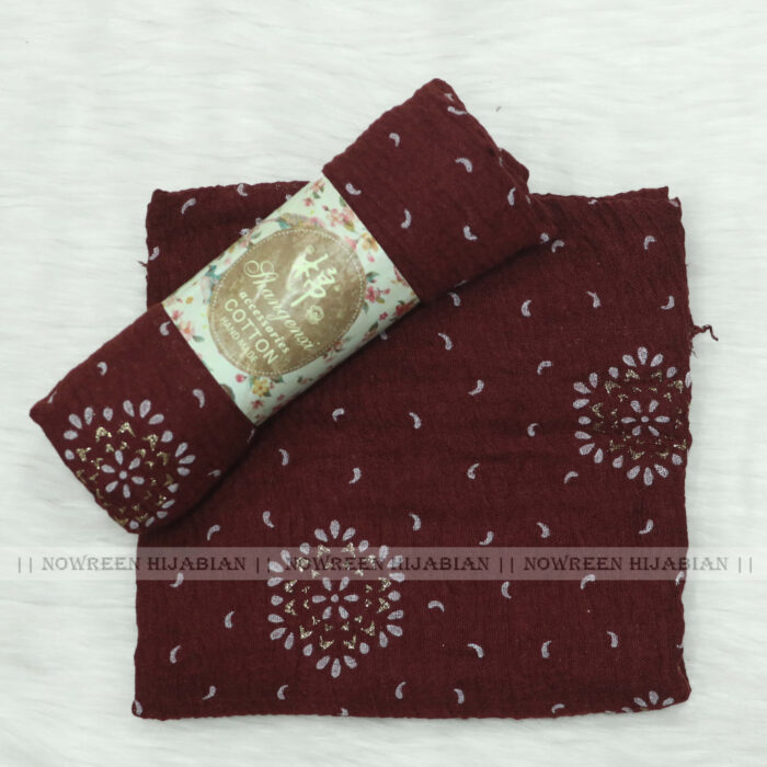 Crincle Cotton Print N3- Burgundy