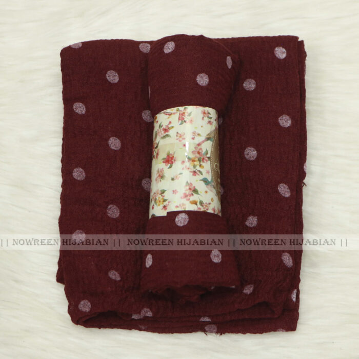 Crincle Cotton Print Hijab N1- Burgundy