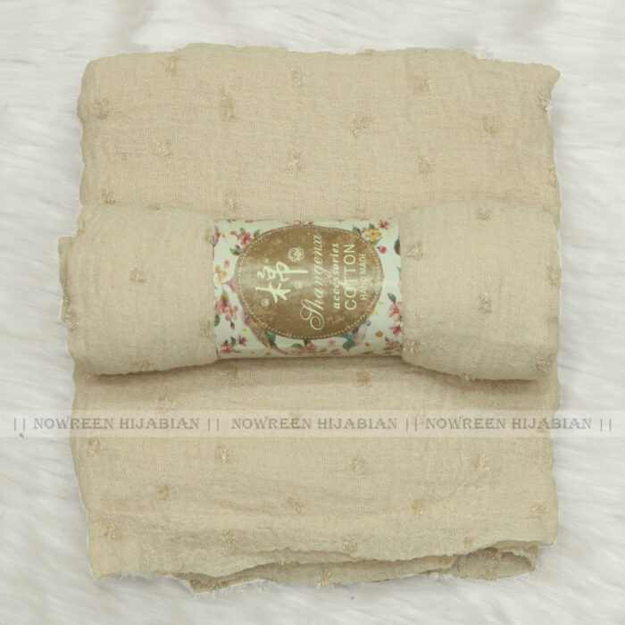 Crincle Cotton Print Hijab N5- Cream