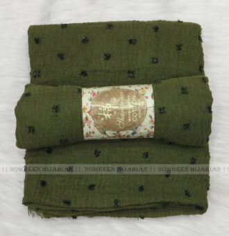 Crincle Cotton Print Hijab N5- Deep Olive