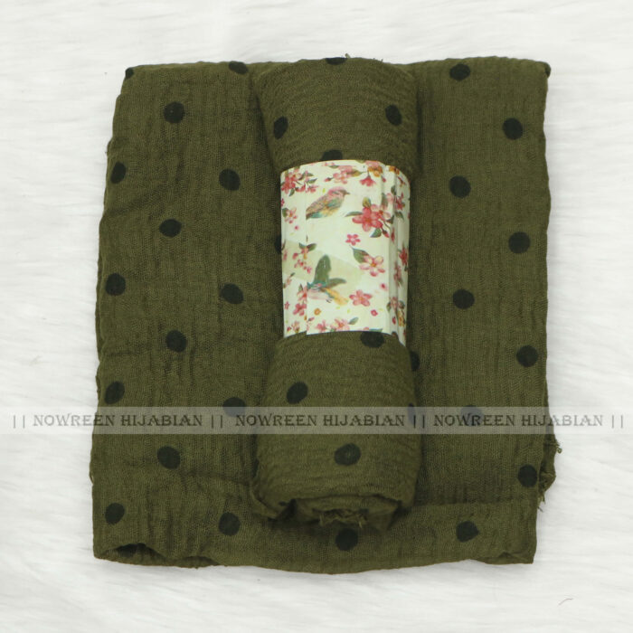 Crincle Cotton Print Hijab N1- Deep Olive