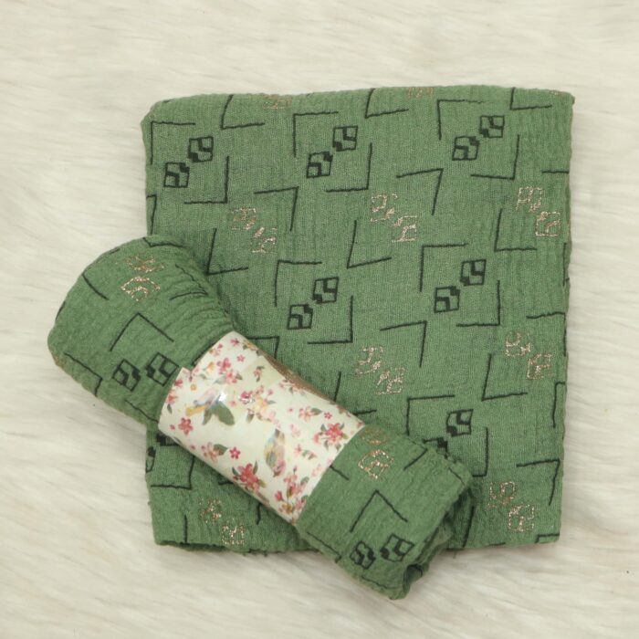 Crincle Cotton Print Hijab N4- Green Grey