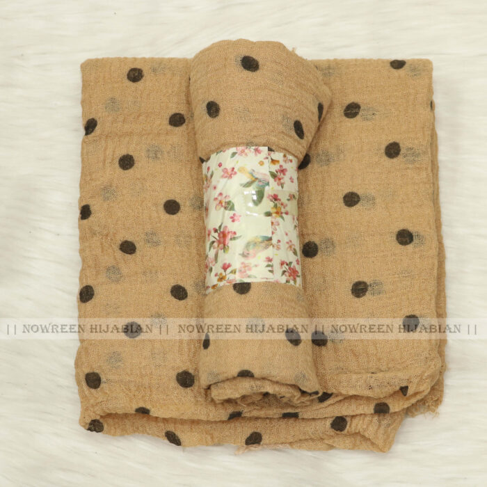 Crincle Cotton Print Hijab N1- Light Golden