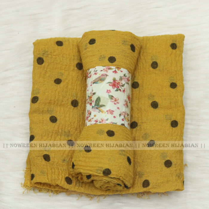 Crincle Cotton Print Hijab N1- Mustard