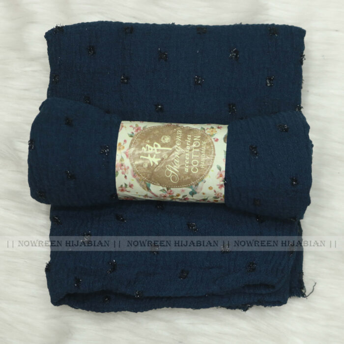 Crincle Cotton Print Hijab N5- Navy Blue