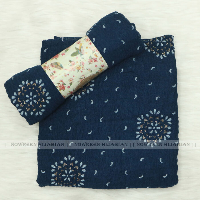 Crincle Cotton Print N3- Navy Blue