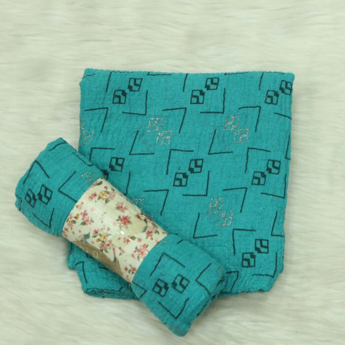 Crincle Cotton Print Hijab N4- Teal