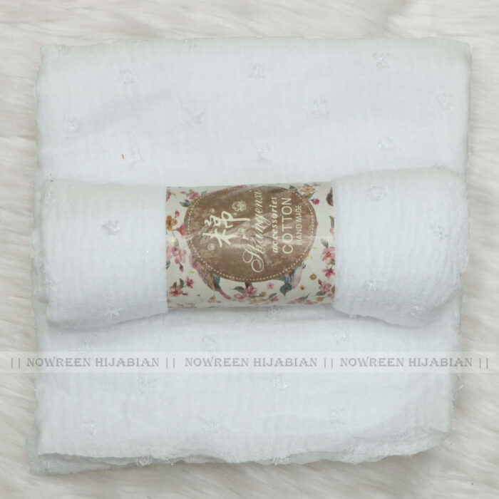 Crincle Cotton Print Hijab N5- White